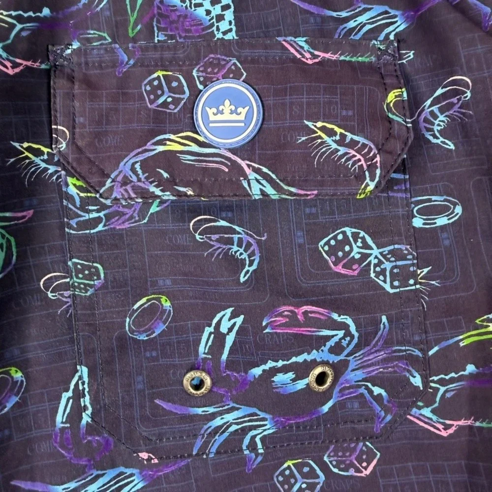 Peter Millar Mens Navy Neon Crab Dice Shrimp Swim Trunks Shorts Sz XL